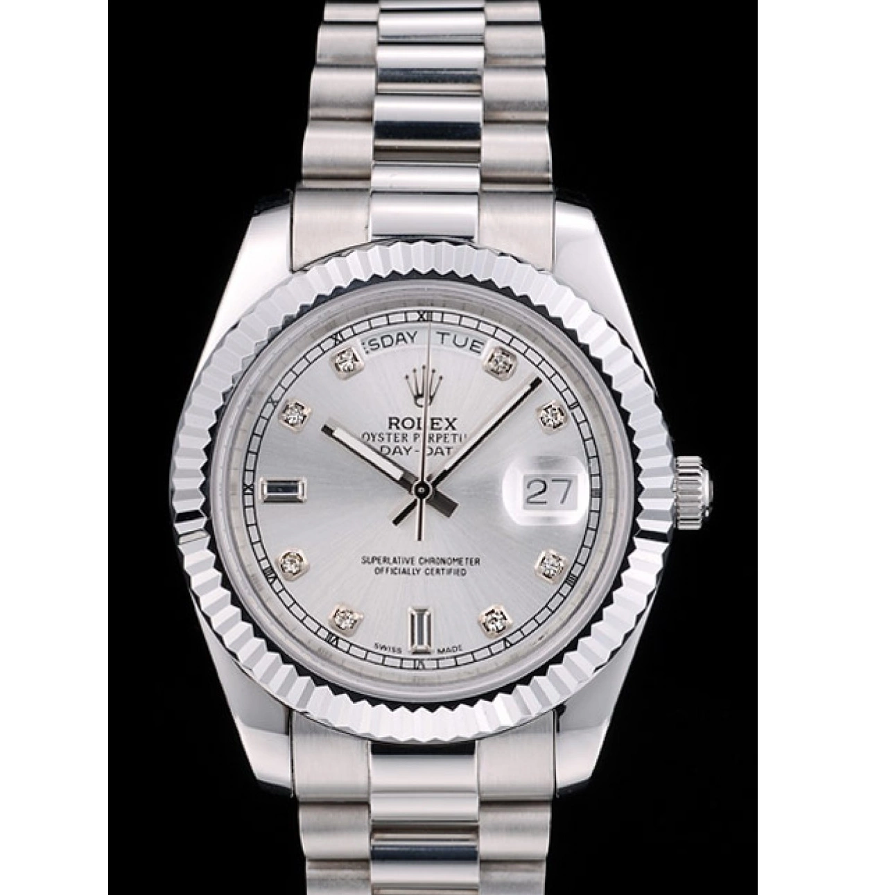 Aaa replica watch Dial Stainless Bezel Steel 41995 Rolex Silver Ribbed DayDate Swiss 0726